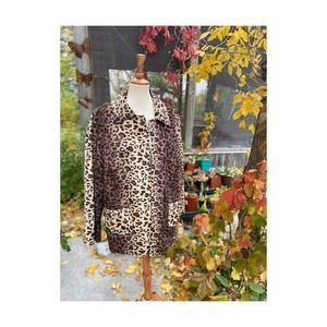 Tanjay Leopard Print Felted Jacket Blazer Fleece Lined Open Front Sz 24W